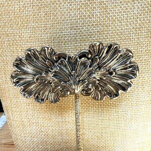 Vintage Lisner Silver-Tone Floral Double Brooch Cloak/Scarf Pin 3.25" Art Deco